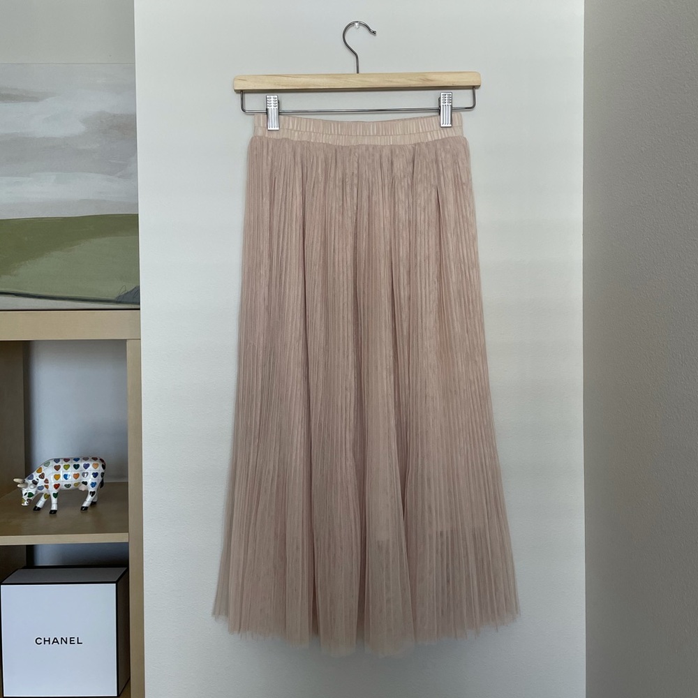 Blush Pink Tulle Pleated Midi Skirt
